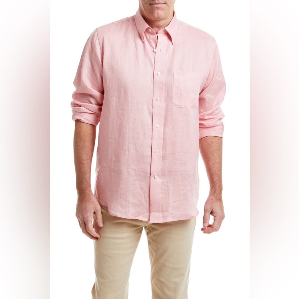Magaschoni Men's Pink Linen button down Shirt size xl NWT